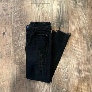 DL1961 Woman’s Black Florence Insta Sculpt Scorch Ripped Jeans Size 25